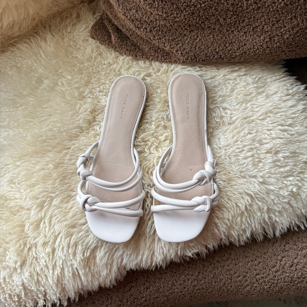 Pure Navy White Leather Strappy Sandals